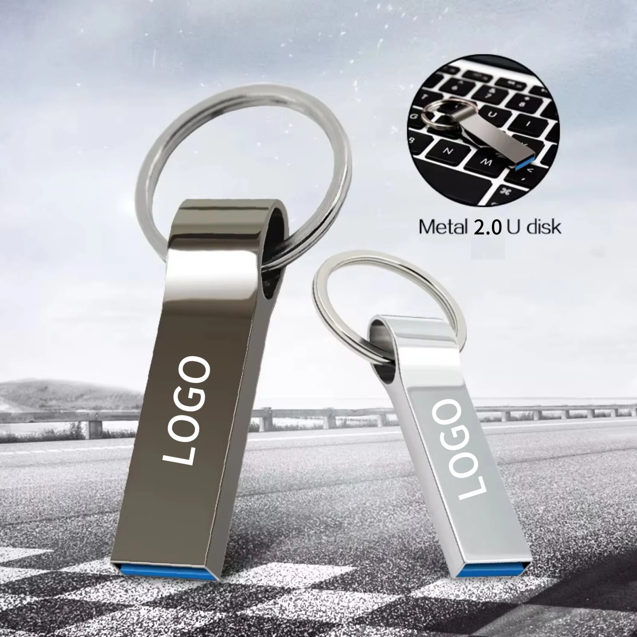 High-Speed 128GB USB Memory Stick with Keychain Waterproof Metal Body and Custom Logo for Business and Tech Gifts