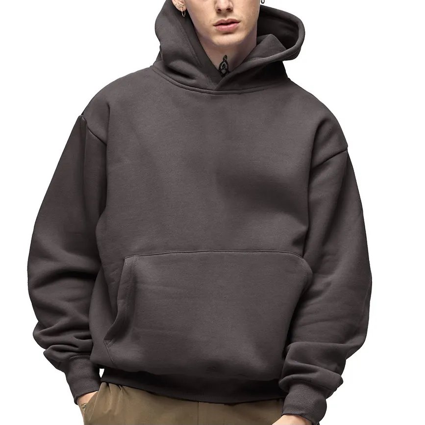 High Quality Men Streetwear Cotton Blank Plain Heavyweight Oversized Hoodie Sweatshirt No String Unisex Custom Graphic Printing Logo Men's Hoodies