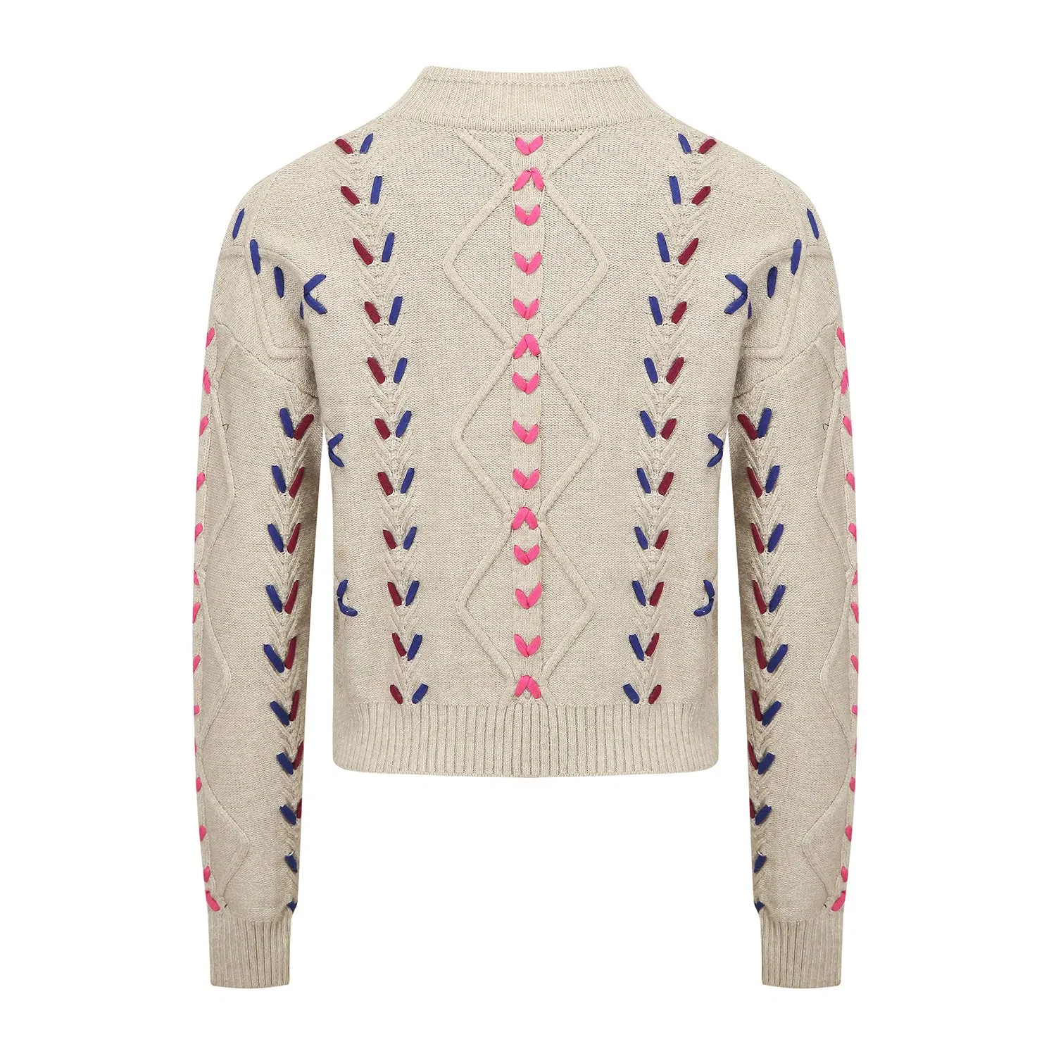 Guangzhou Sweater Custom Manufacturers Braided Cord Crew Neck Pullover Ladies