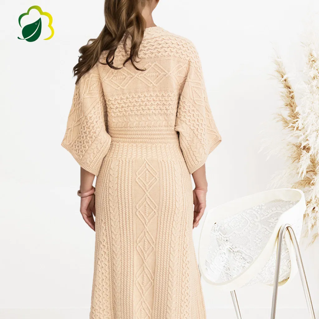 100% Cotton Slim-Fit Women's Knitted Long Classy Sweater Dress Custom Casual Crewneck Sweater Dresses