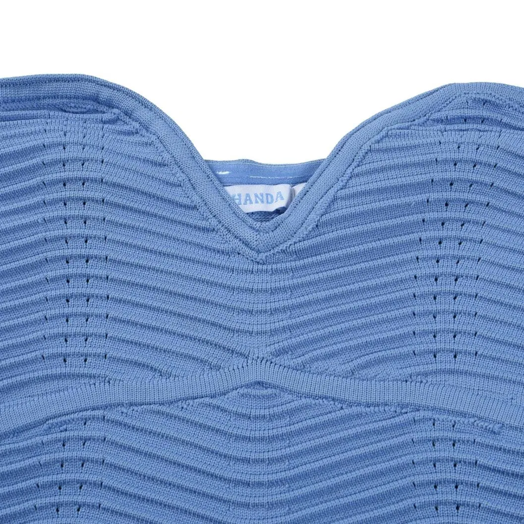 Knitwear Manufacturer Custom Spring Summer Blue Round Neck Sleeveless Women's Knitted Sweater Dress