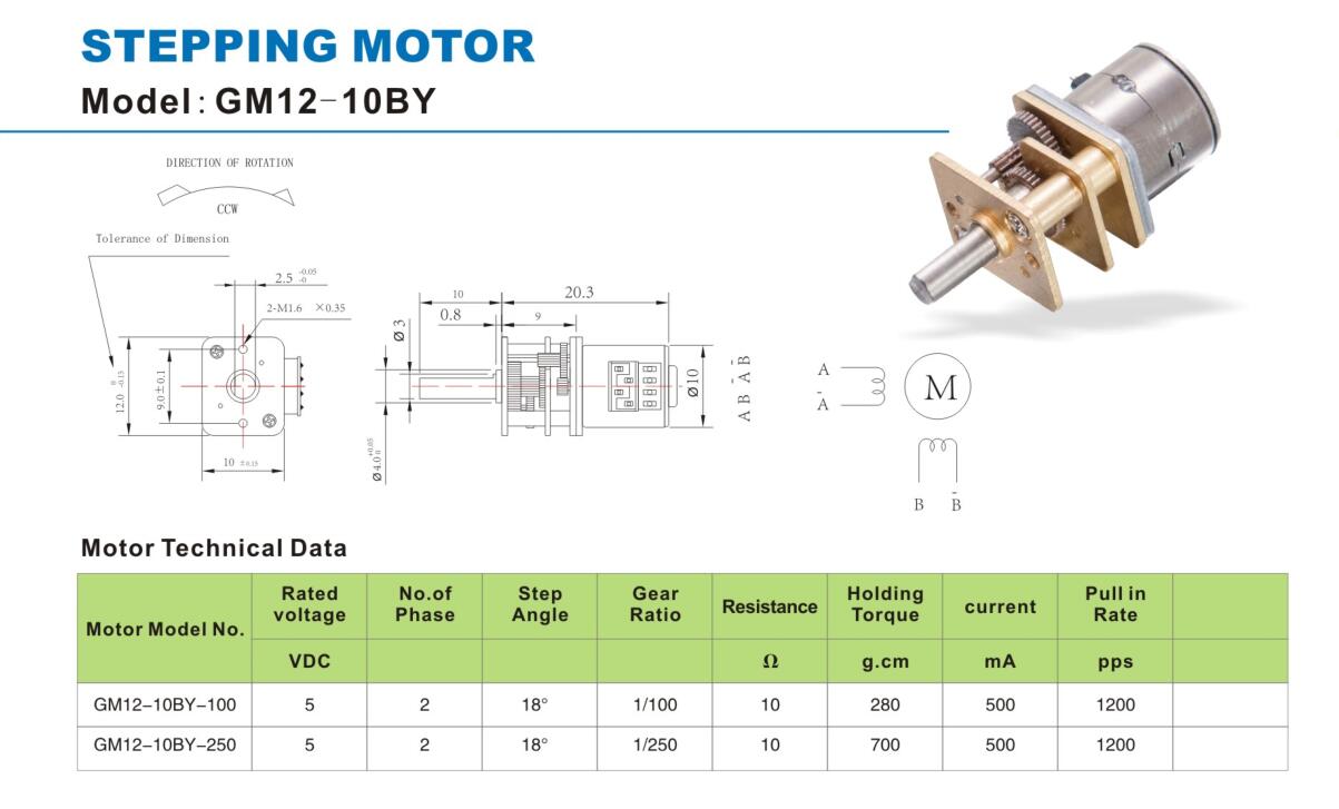 GM12-10BY Non Captive Stepper Gear Motor Miniature 5v Stepper Geared Motors for Valve Controller