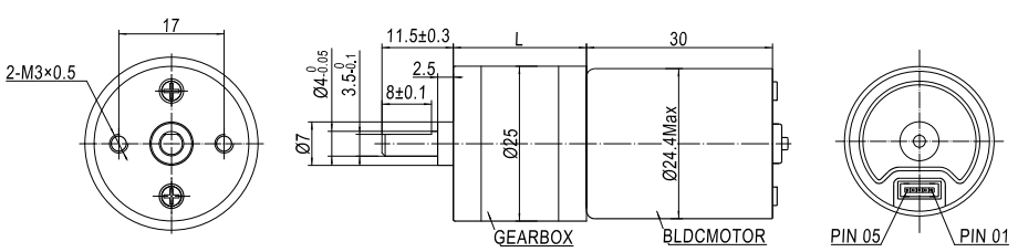 GM25 Motor Type Outline Drawing