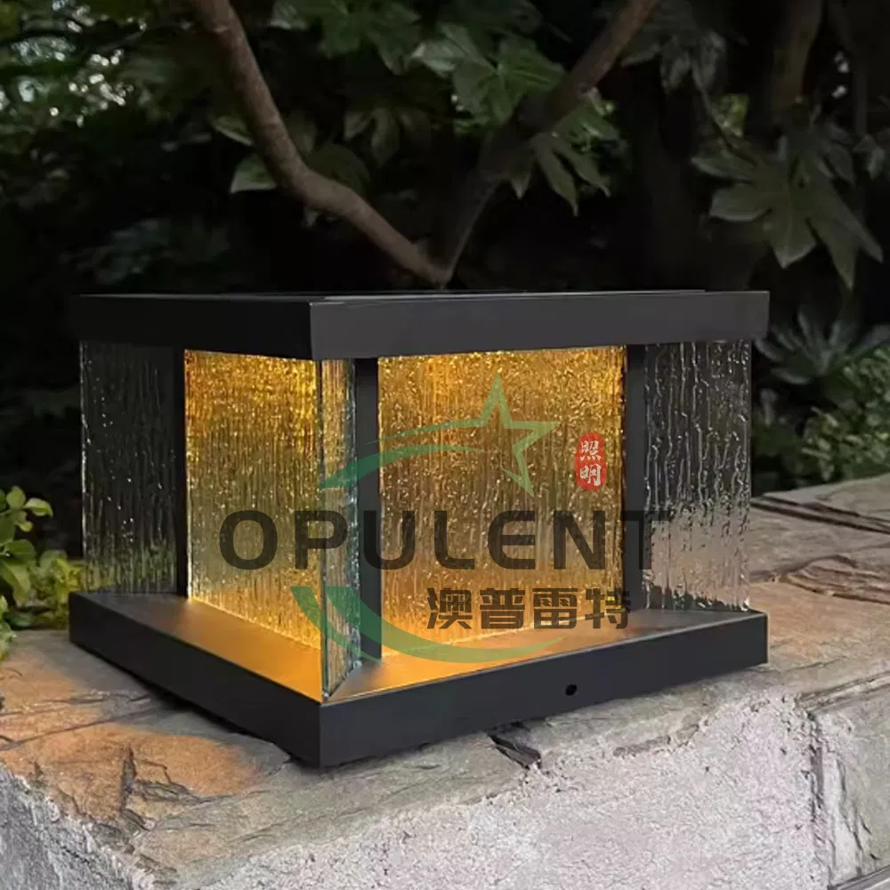 Modern Outdoor Glass Column Light Waterproof Square Garden Fence Main Door LED Pillar Lights Solar Lamp Light