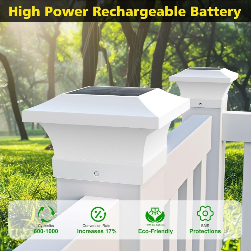 Solar Post Warm Weatherproof Fence White Post Cap Light