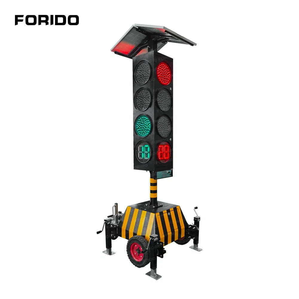 Solar-Powered Mobile Traffic Signal Light, Light-Emitting Diode Portable LED Traffic Light