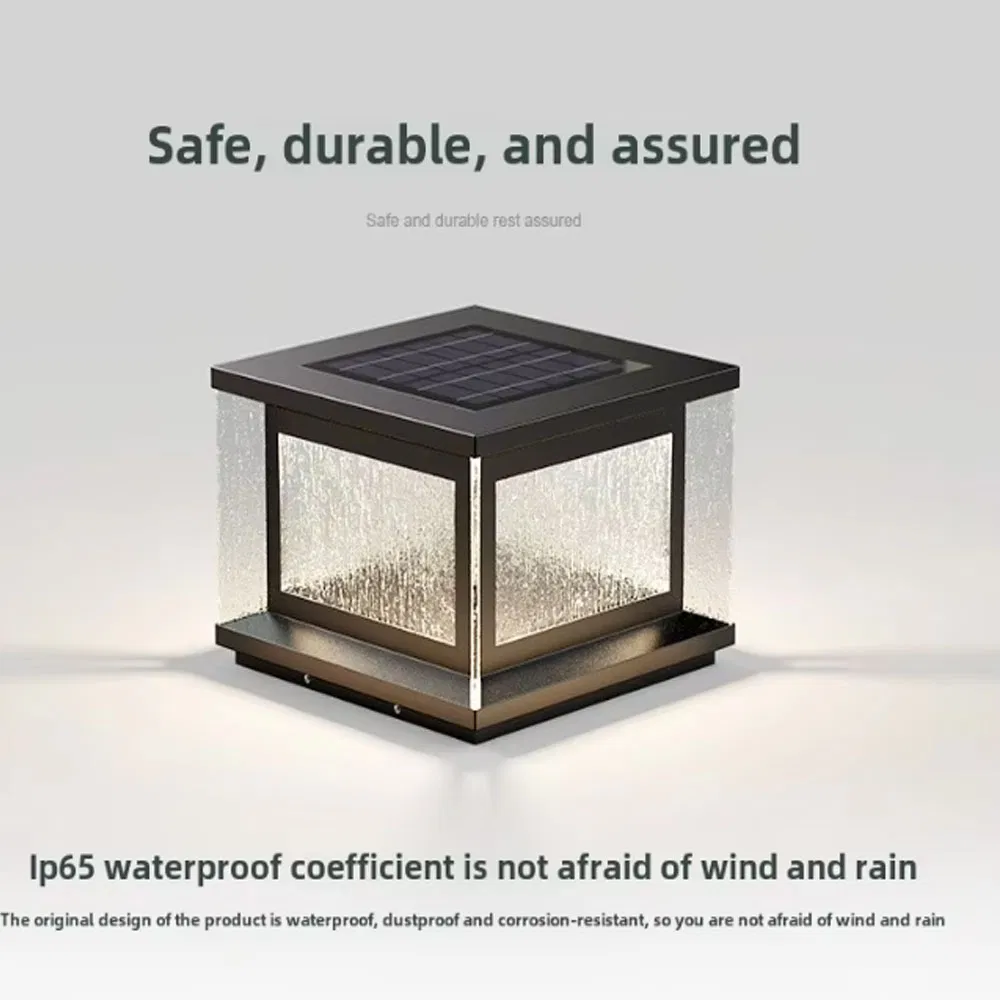 Modern Outdoor Glass Column Light Waterproof Square Garden Fence Main Door LED Pillar Lights Solar Lamp Light