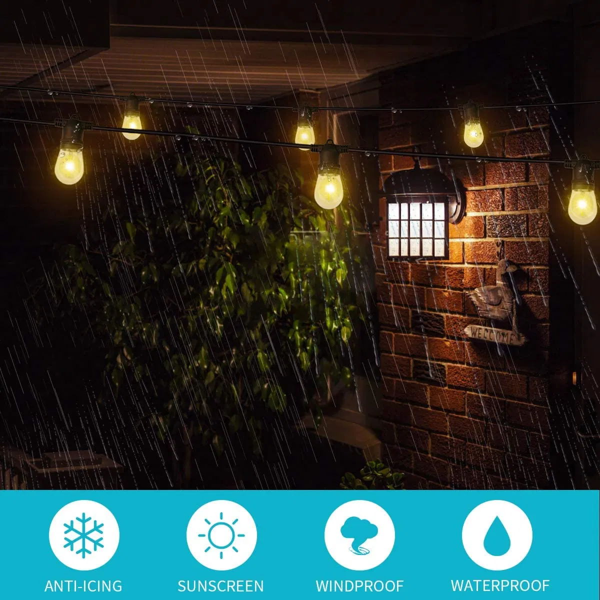 USB Rechargeable Solar Outdoor Patio Light 48FT Solar String Light for Backard Porch Garden Pool