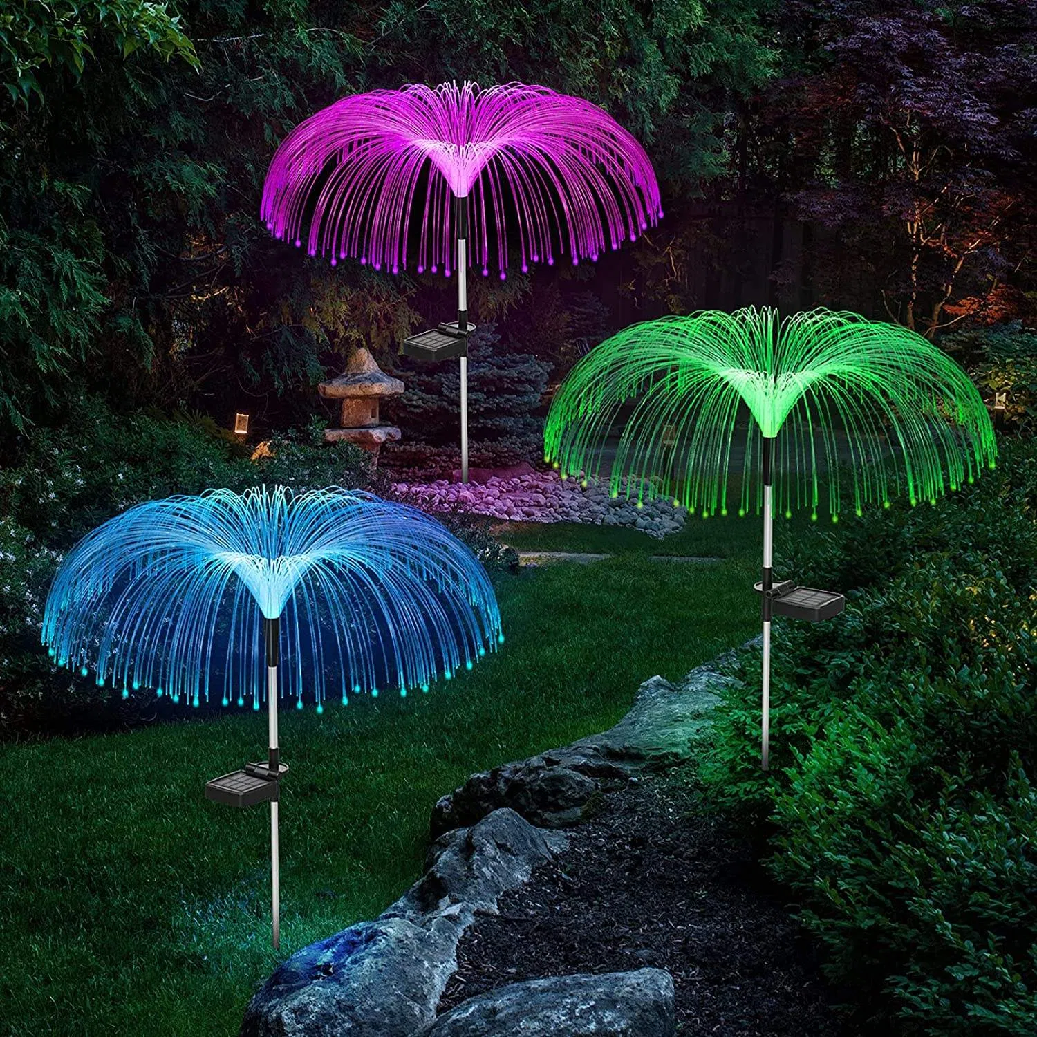 Solar Waterproof Fiber Optic Jellyfish LED Lights Plug-in Lawn Garden Decorative Lights