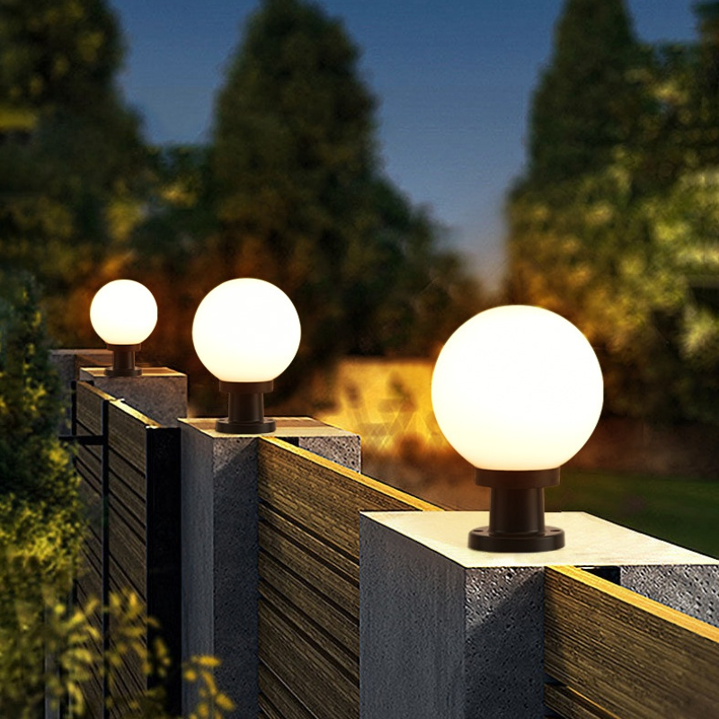 Globe Pillar Lights Acrylic Shape Outdoor Fence Solar LED Ball Gate Light