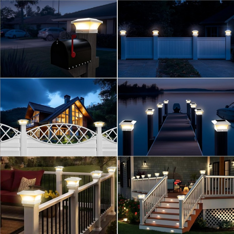 Solar Post Warm Weatherproof Fence White Post Cap Light