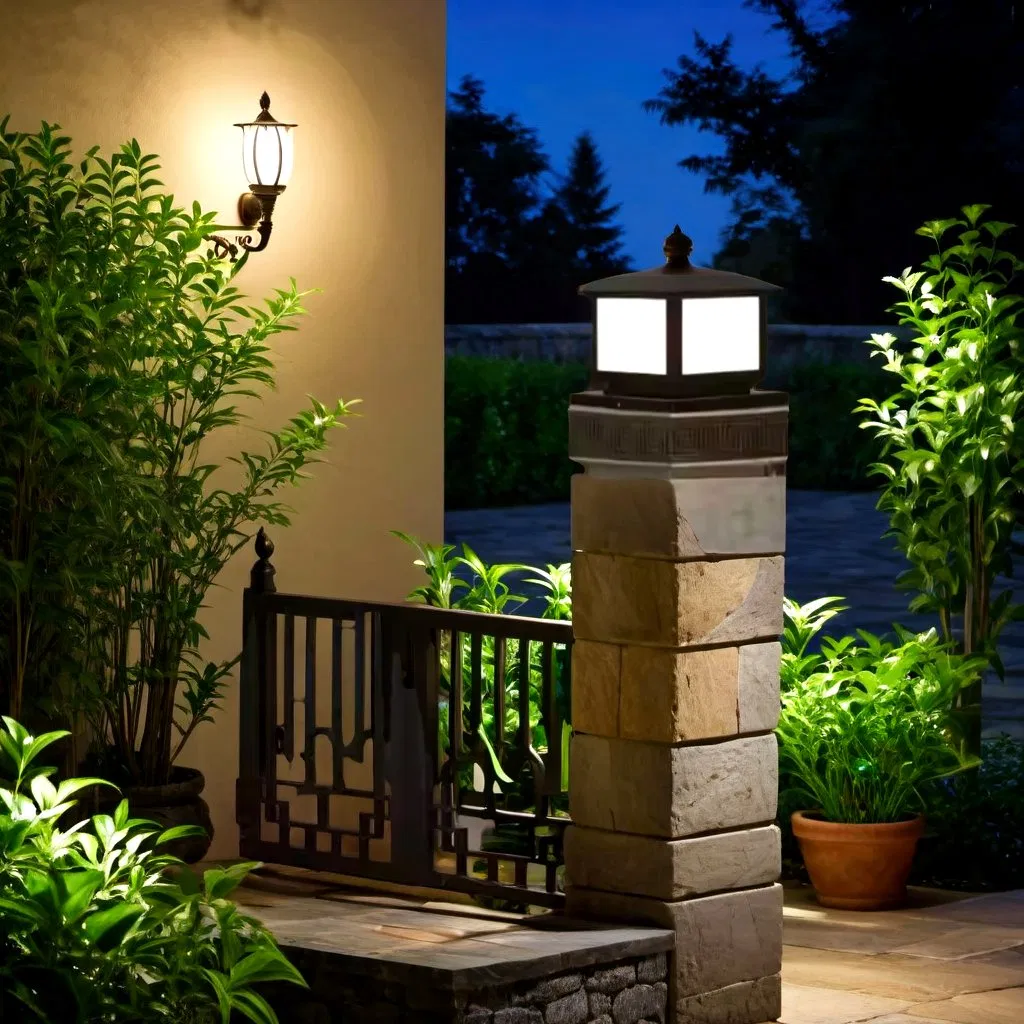 Outdoor Solar Wall Lamp with Fence Pillar Light Solar Garden Lights