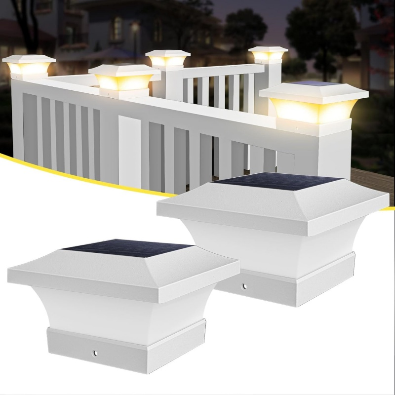 Solar Post Warm Weatherproof Fence White Post Cap Light