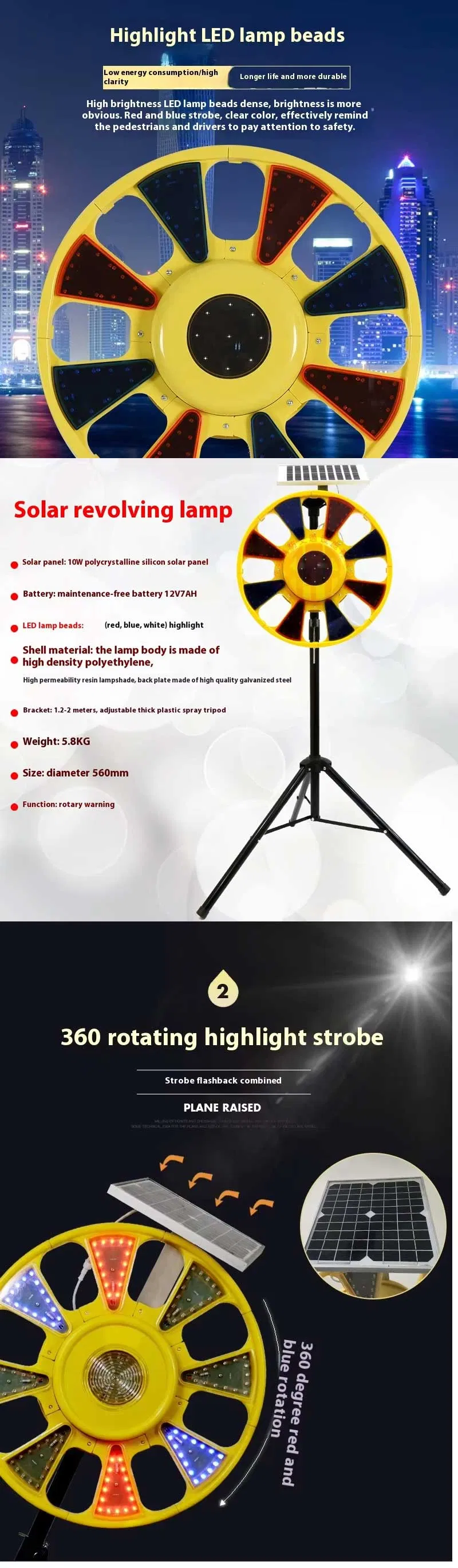 Solar Rotary LED Warning Light Details