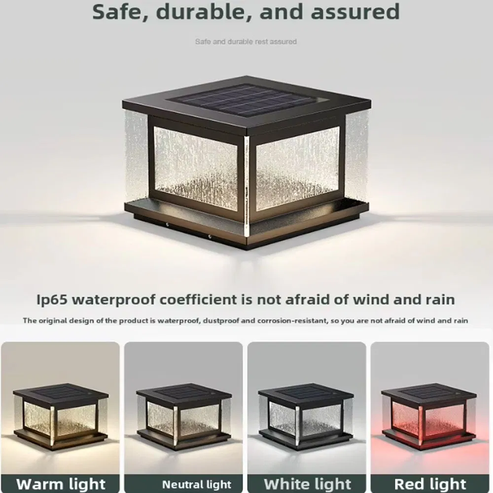 Modern Outdoor Glass Column Light Waterproof Square Garden Fence Main Door LED Pillar Lights Solar Lamp Light