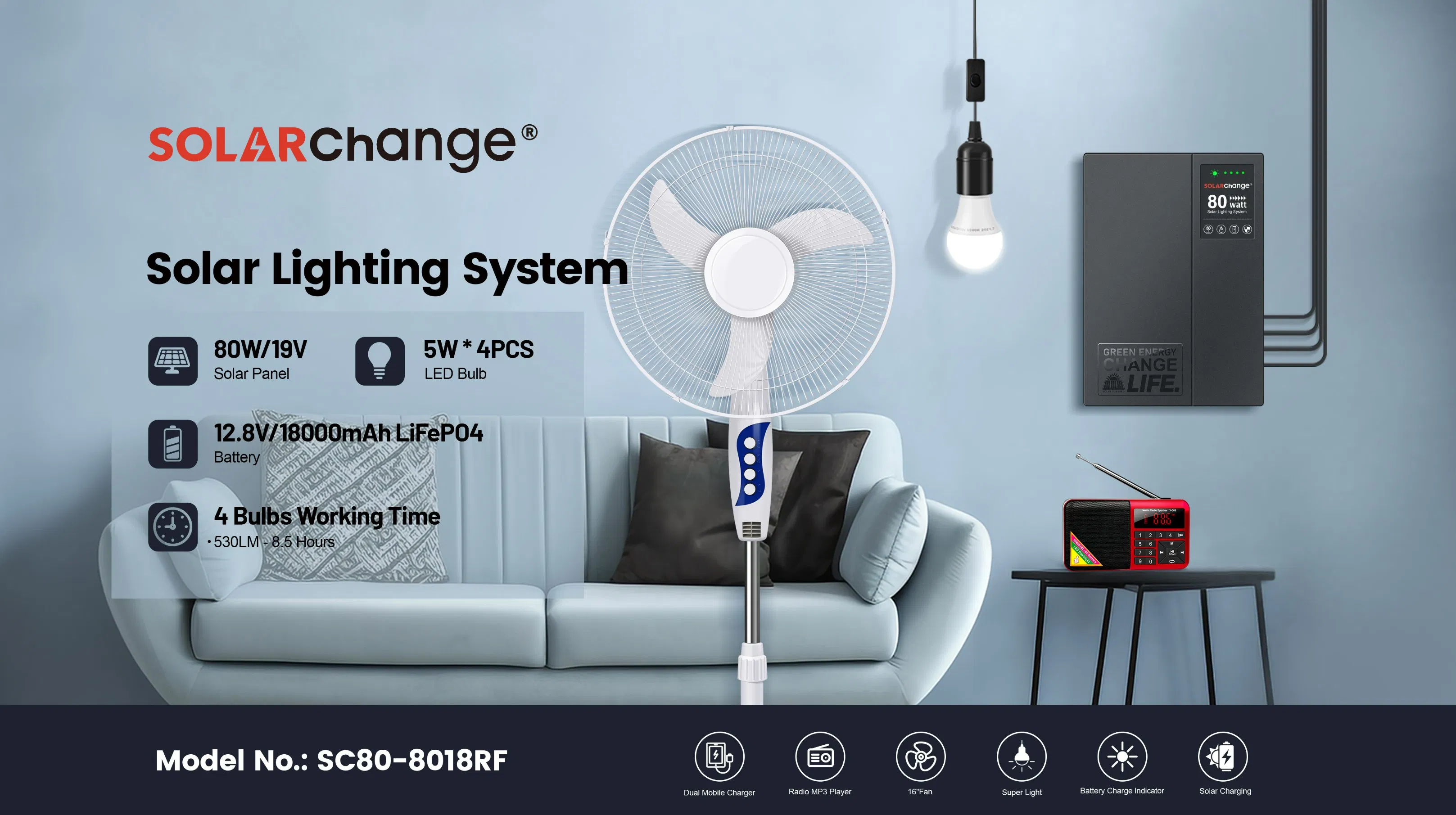 Eco-Friendly Solar Lighting Kit: 30W to 180W for Indoor and Outdoor Use