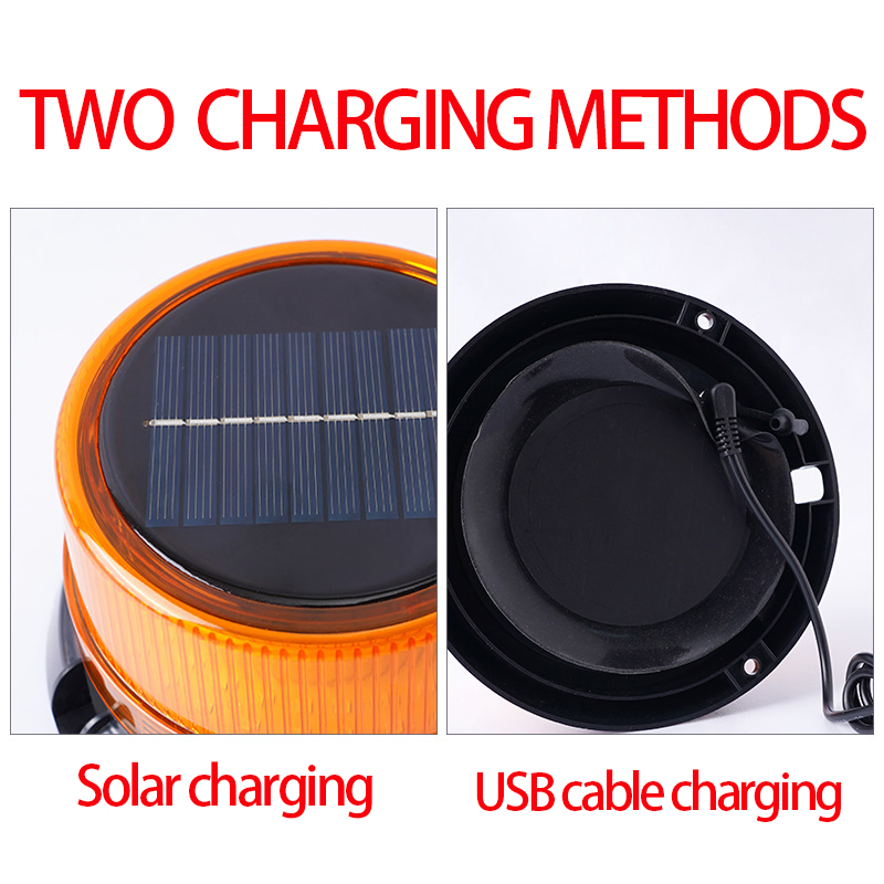 Solar LED Strobe Beacon Roof Emergency Warning Flashing Safety Light Portable USB Charging with Magnetic Base on/off Button