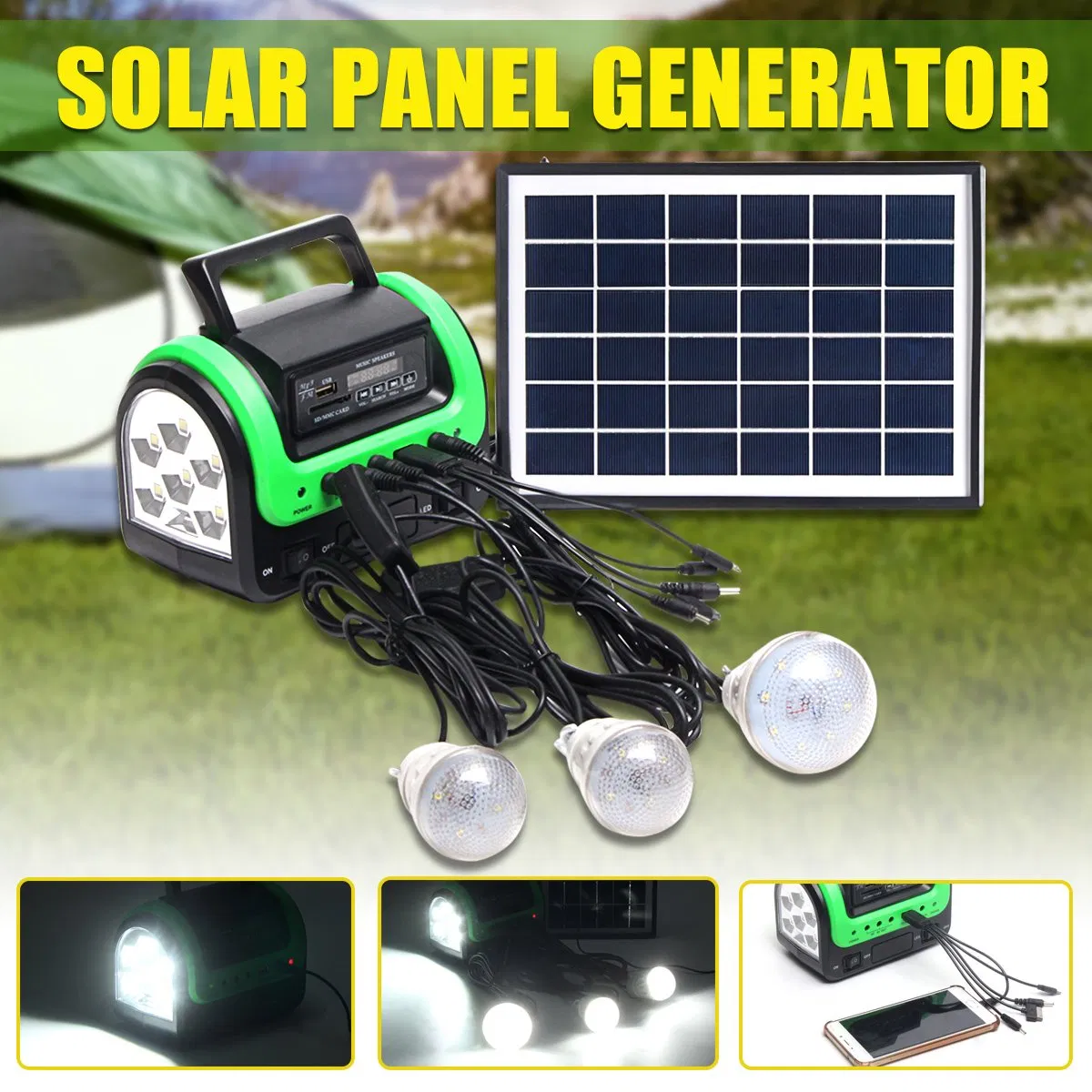Emergency Solar Power System LED Light Solar Radio FM Bluetooth Mini Solar Panel Home Lighting System Kit