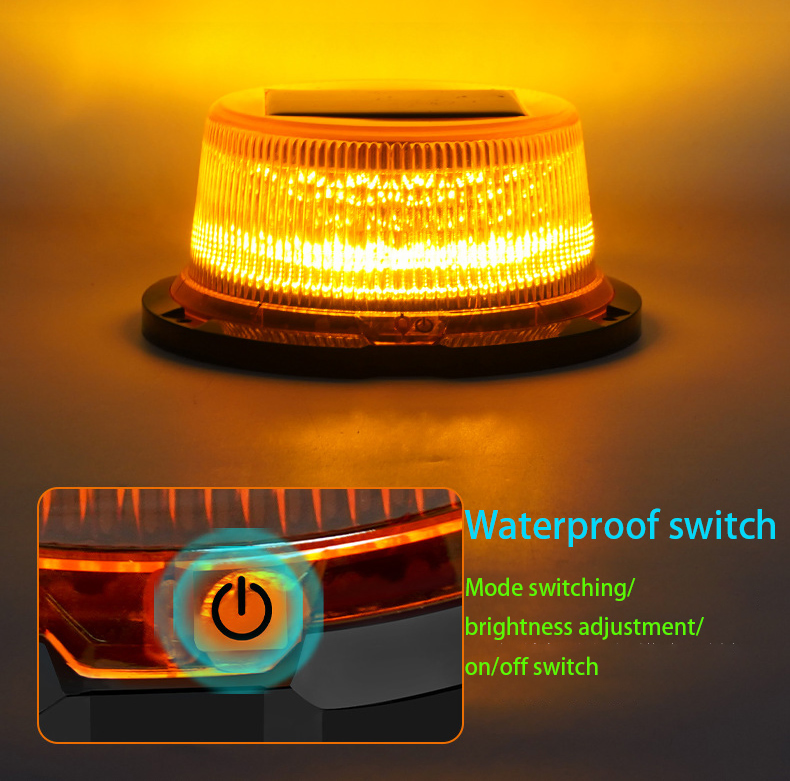 Solar LED Strobe Beacon Light Type-C Charging Roof Emergency Warning Flashing Safety Light Magnetic Base Adjustable Brightness