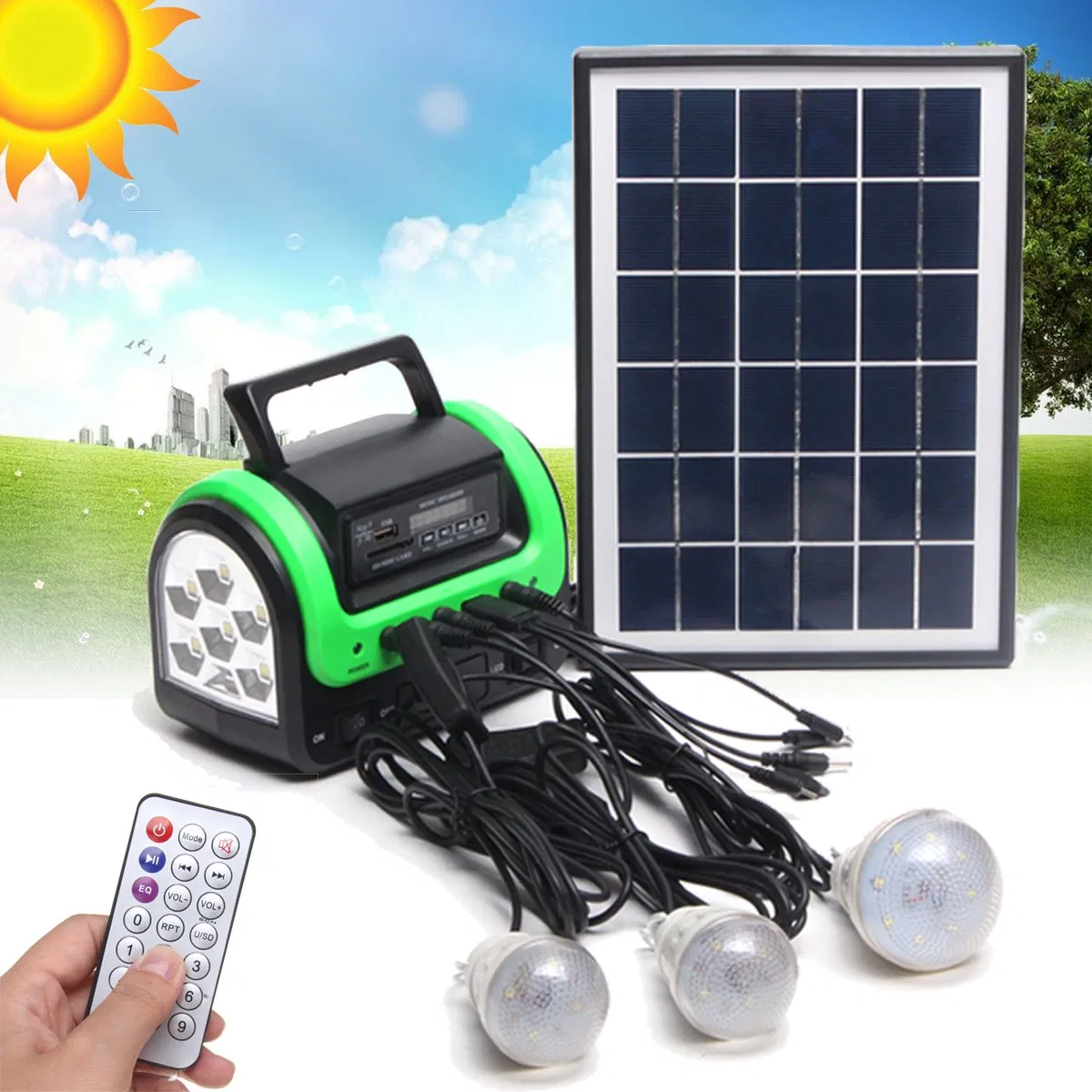 Emergency Solar Power System LED Light Solar Radio FM Bluetooth Mini Solar Panel Home Lighting System Kit