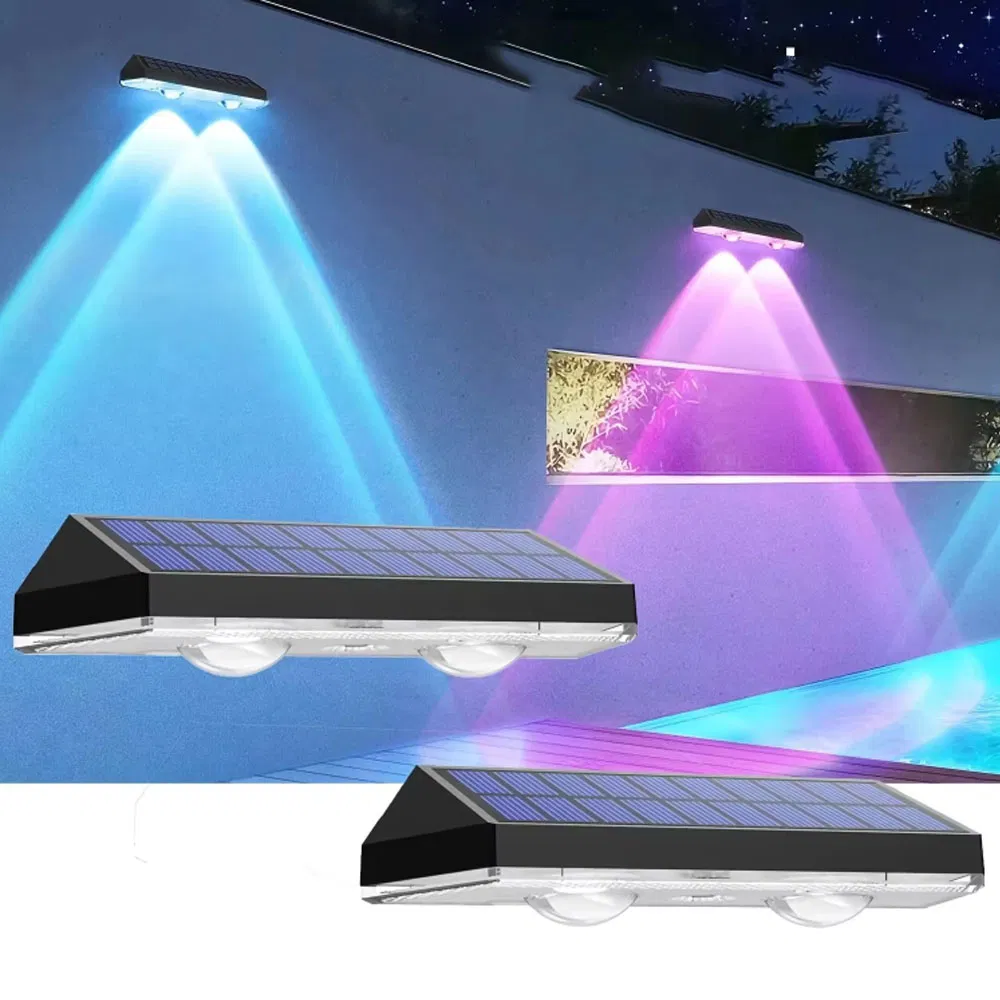 Opulent IP65 Waterproof Warm White RGB Solar Powered Garden Fence Wall Light Outdoor for Outside Backyard Patio Fence Handrail Pool