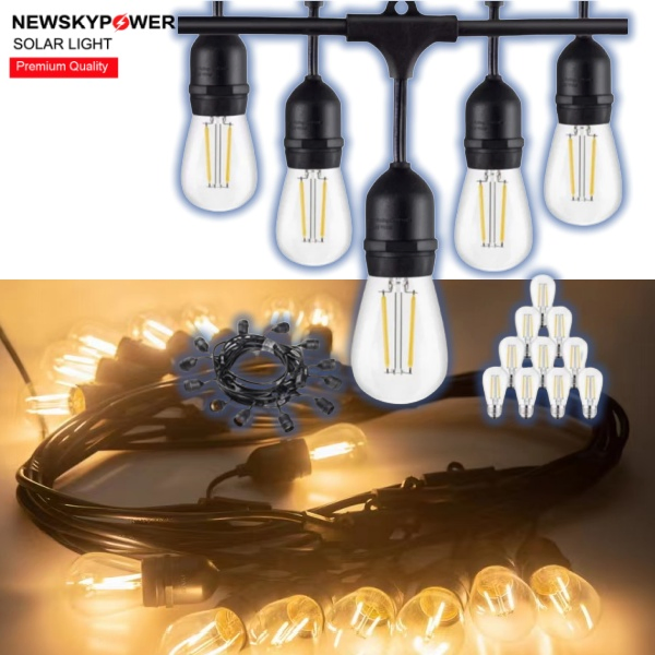 Warm White S14 DC Powered LED Bulbs Solar String Light UV Waterproof for Party Camping Christmas Decor