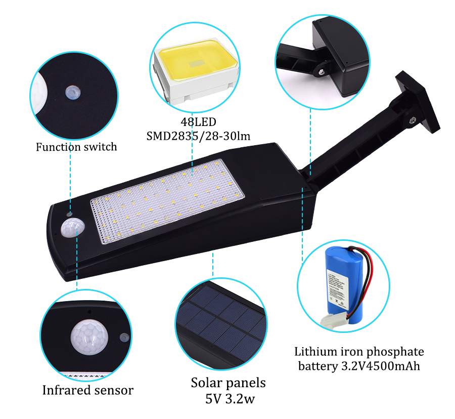 Solar Sensor Outdoor 48 LED Security Light for Garden Path Courtyard Adjustable Beam Angle