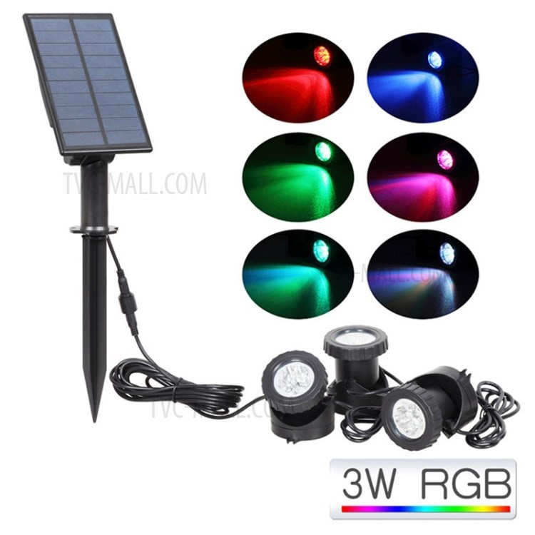 Solar RGB LED Landscape Light Gradient Spotlight for Garden Pool Patio - 3-Light
