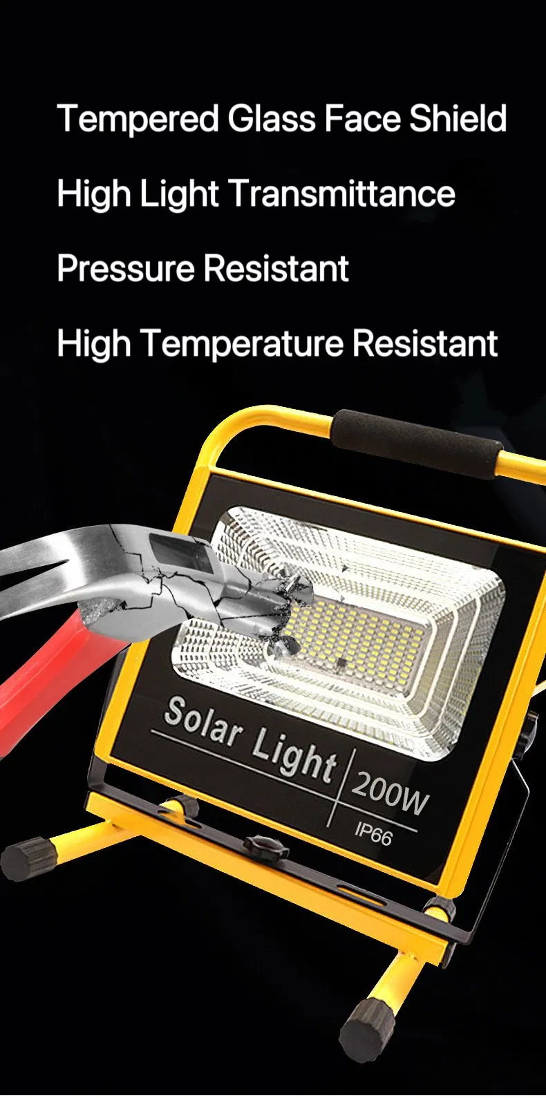 New 100W Rechargeable Solar Flood Light Outdoor Portable LED Emergency Rechargeable Floodlight Construction Solar Lamp
