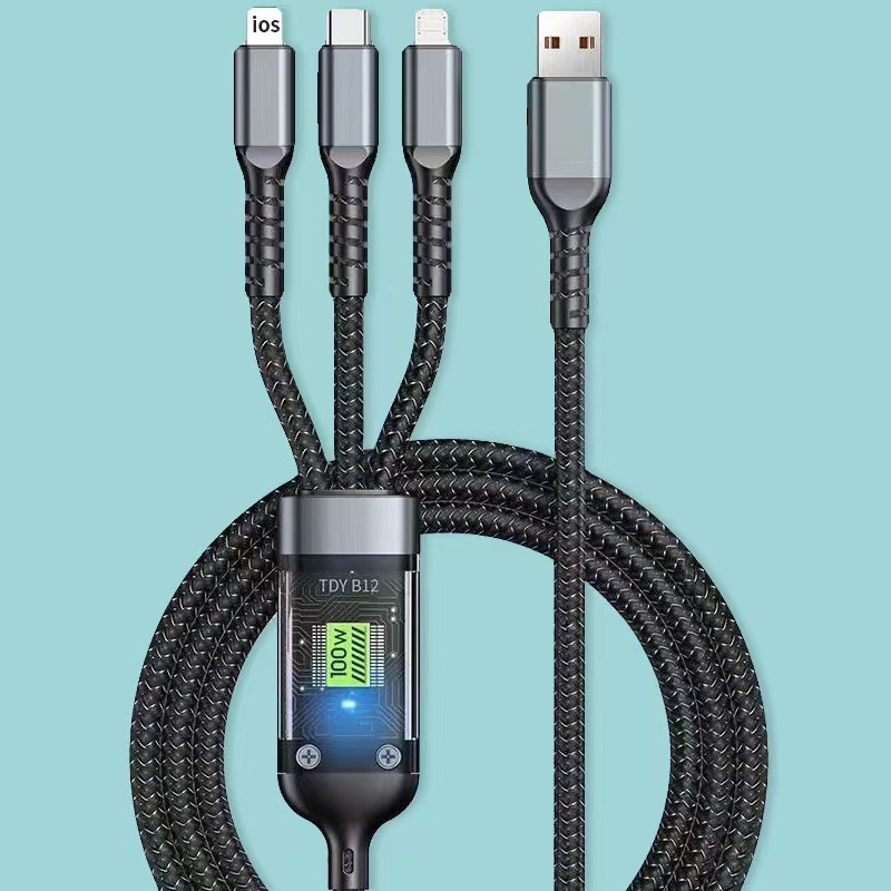 Universal One to Three Super Fast Charging Mobile Phone Data Compatible with Apple Type-C Three in One Charging Cable Lights up