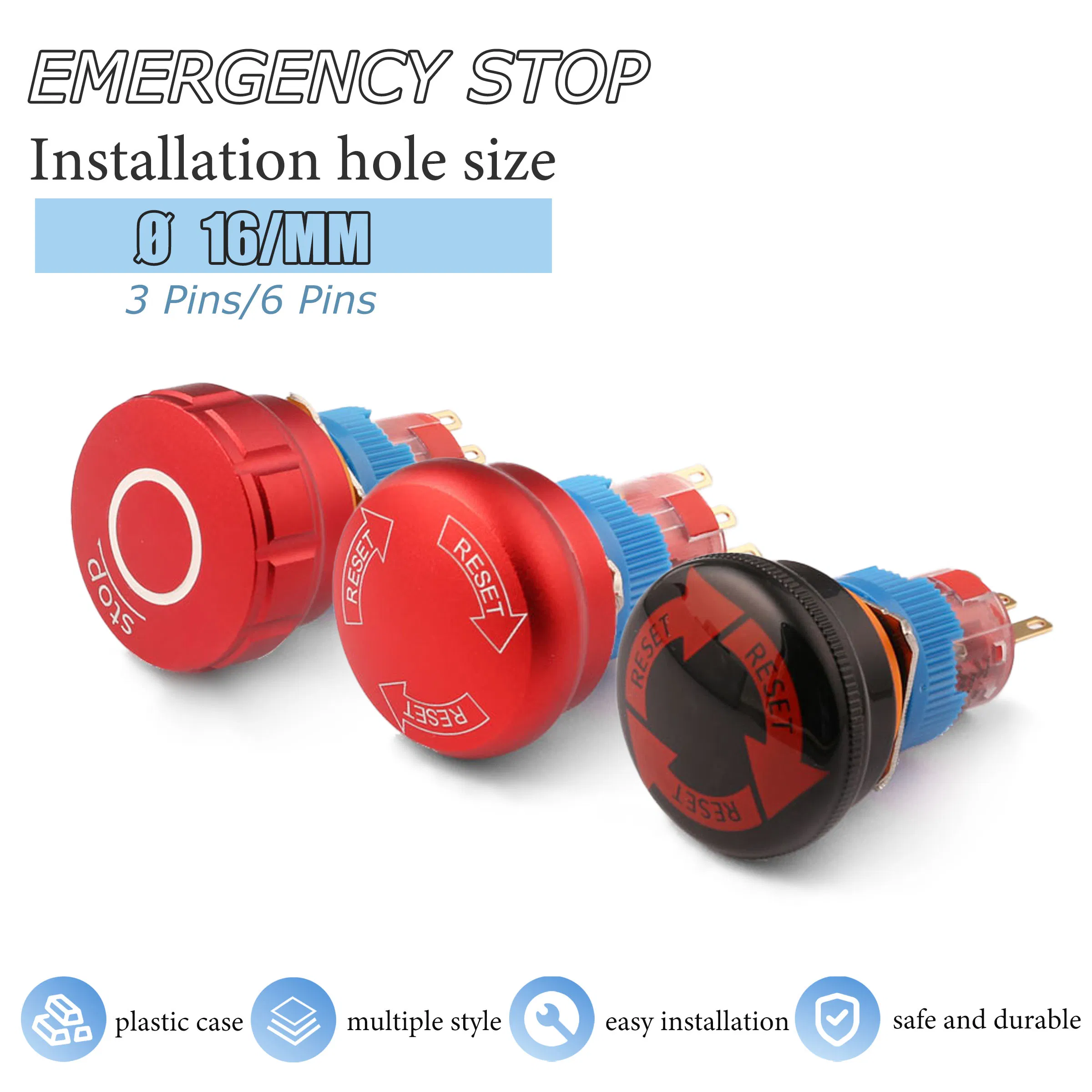 Hban Plastic Mushroom Head Switch Industrial Emergency Stop Button Stops with Just One Tap