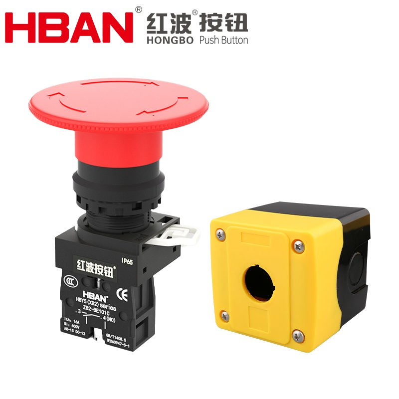 Red 22mm Mushroom Head Emergency Stop Button for Instant Safety Shutdown with Box