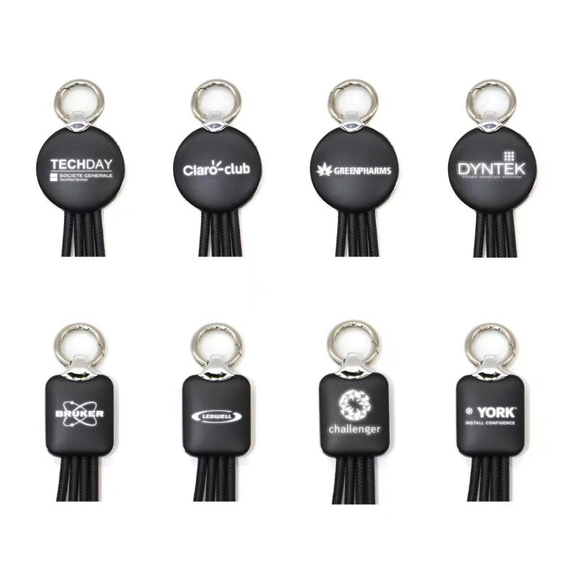 Universal Custom LED Logo Keychain Multiple USB Braided 3 in 1 Charging Cable