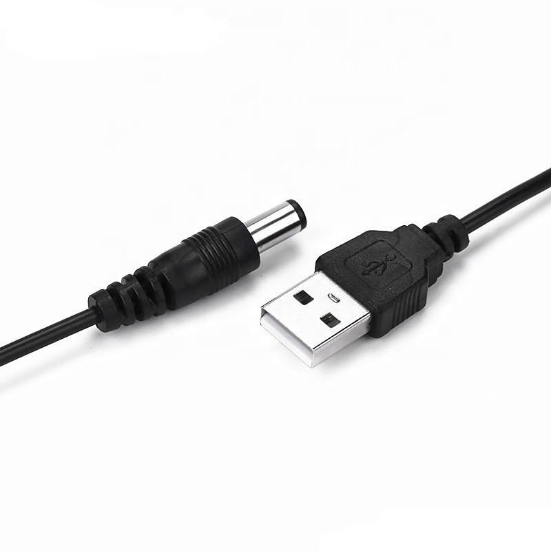 Universal Black USB to DC Power Cable 5.5*2.1mm Adapter 5V Charging Wire PVC Insulation Copper Conductor O. 5m