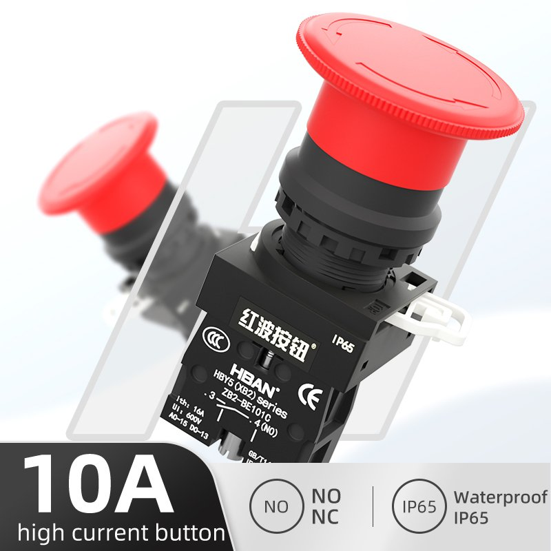 22mm Industrial Emergency Stop Button IP65 Waterproof Plastic Body E-Stop with UL