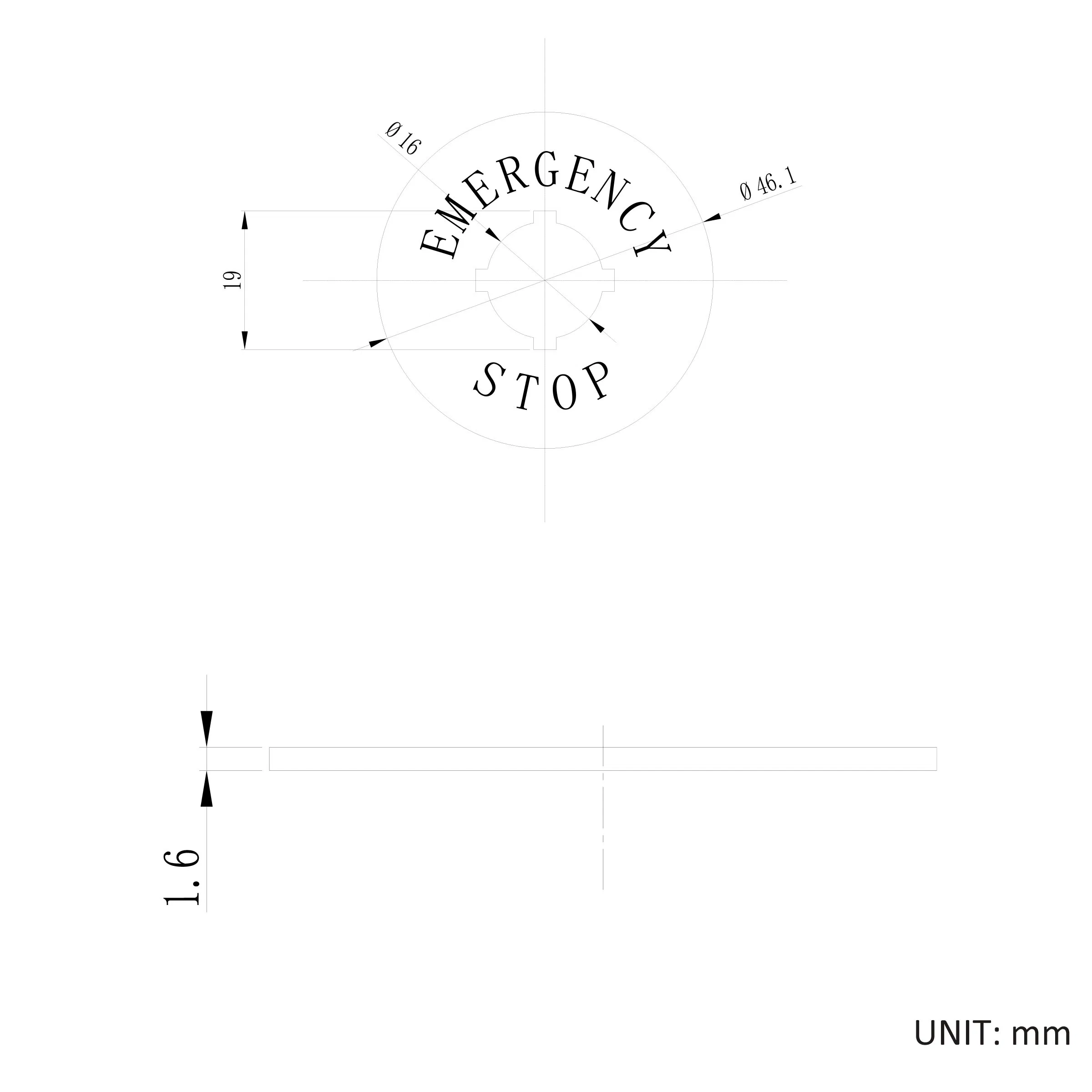 Hban Universal 16mm Emergency Stop Switch Warning Circle with High-Visibility Ring
