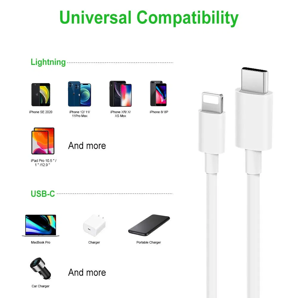Universal Mfi Certificated PVC Braided Type C Lightning Charging Cable Manufacturer Supply