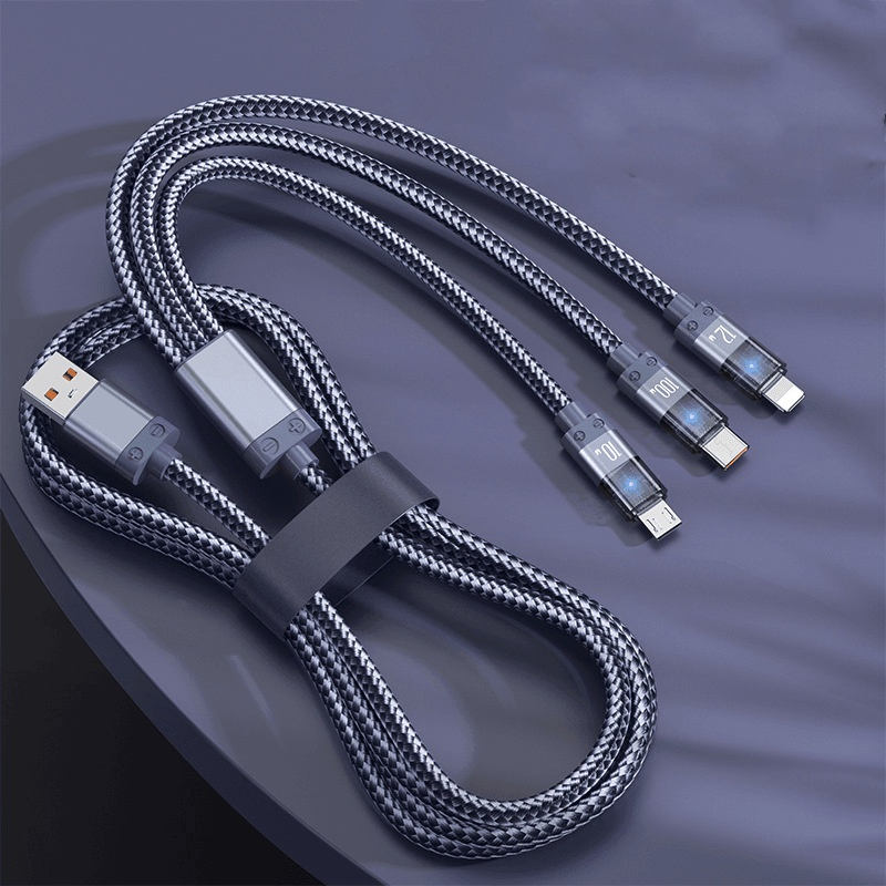 Universal One to Three Super Fast Charging Mobile Phone Data Compatible with Apple Type-C Three in One Charging Cable Lights up