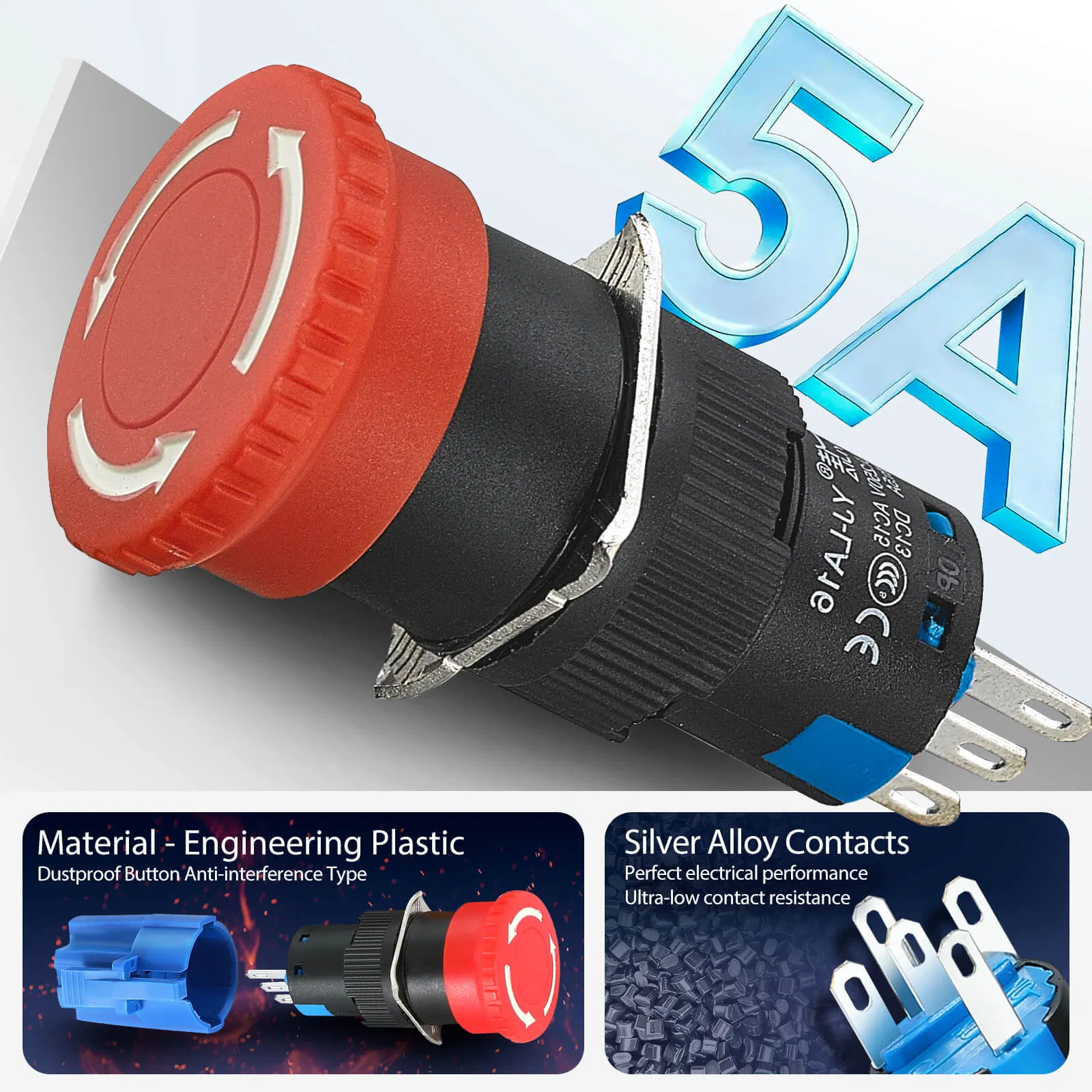 16mm Emergency Stop Button Plastic Emergency Red Mushroom 1no1nc 5A E-Stop Push Button La16-Zs Yijia