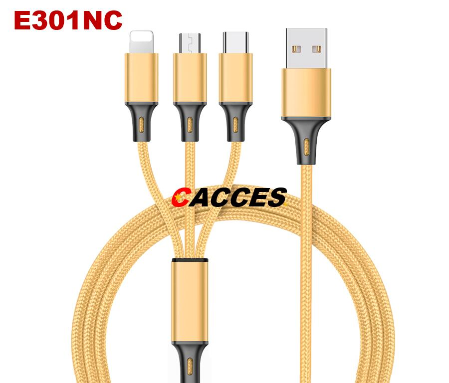 1.2m Mob Phone Cable 3 in 1 Multi Use Fast Charger Cable,Micro USB Type C Lightening Charging Cable,Universal Charging Data Cable, Phone Data Wire Nylon Braided