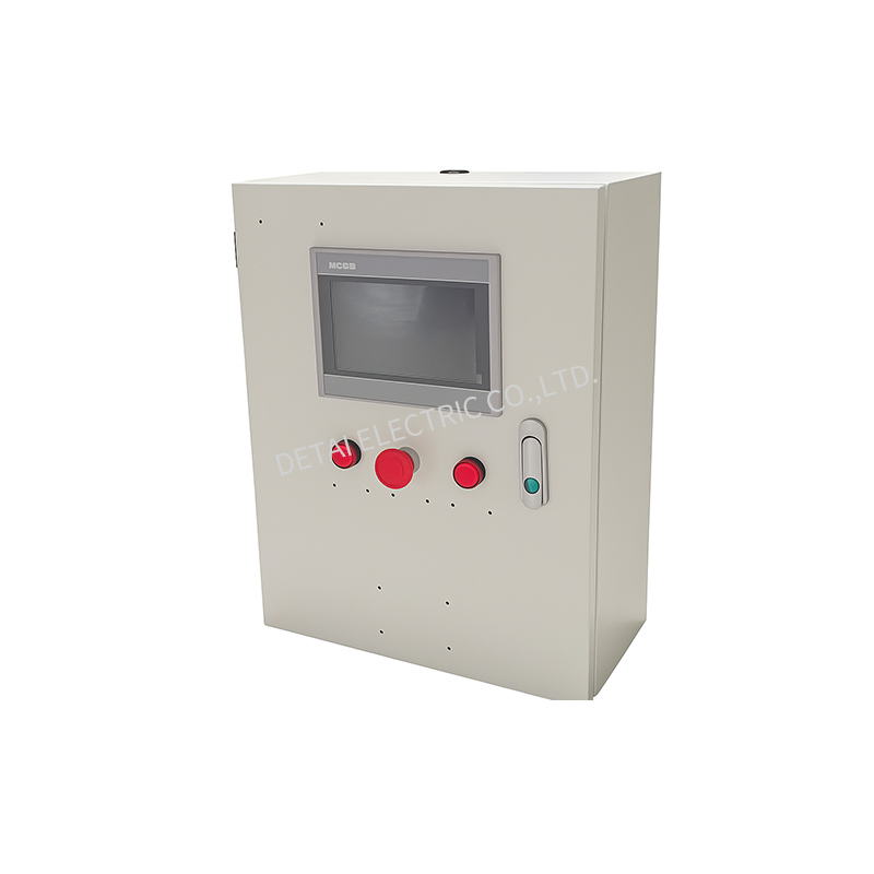 Industrial Control Panel Box with HMI Screen and Emergency Stop Button for Automation Systems