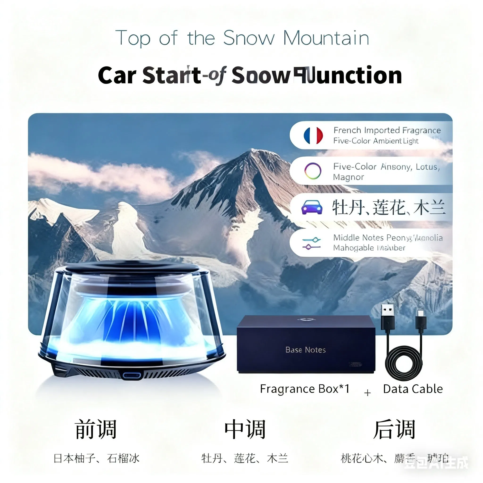 Car Aroma Diffuser, Orange Scent [Starts and Stops with The Car, Instantly Fills The Car with Fragrance, Five-Color Ambient Lights] Fragrance