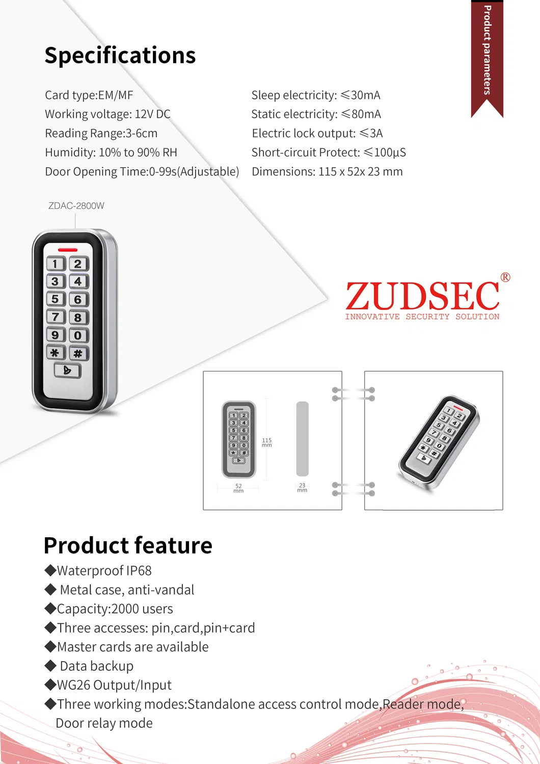 Slim Anti-Vandal Metal RFID Reader Standalone Access Control