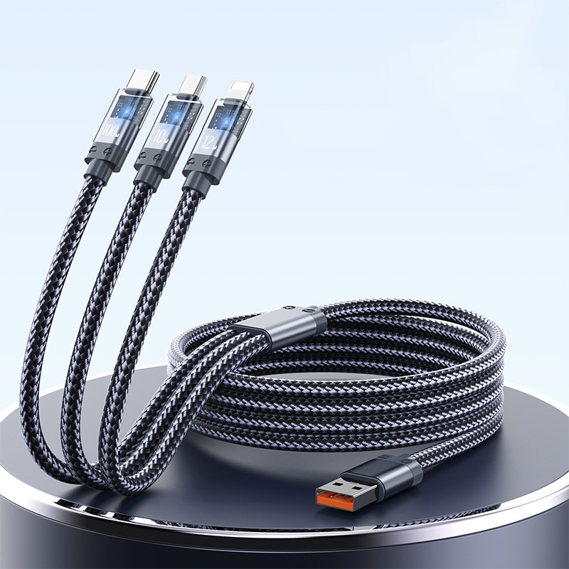 Universal One to Three Super Fast Charging Mobile Phone Data Compatible with Apple Type-C Three in One Charging Cable Lights up