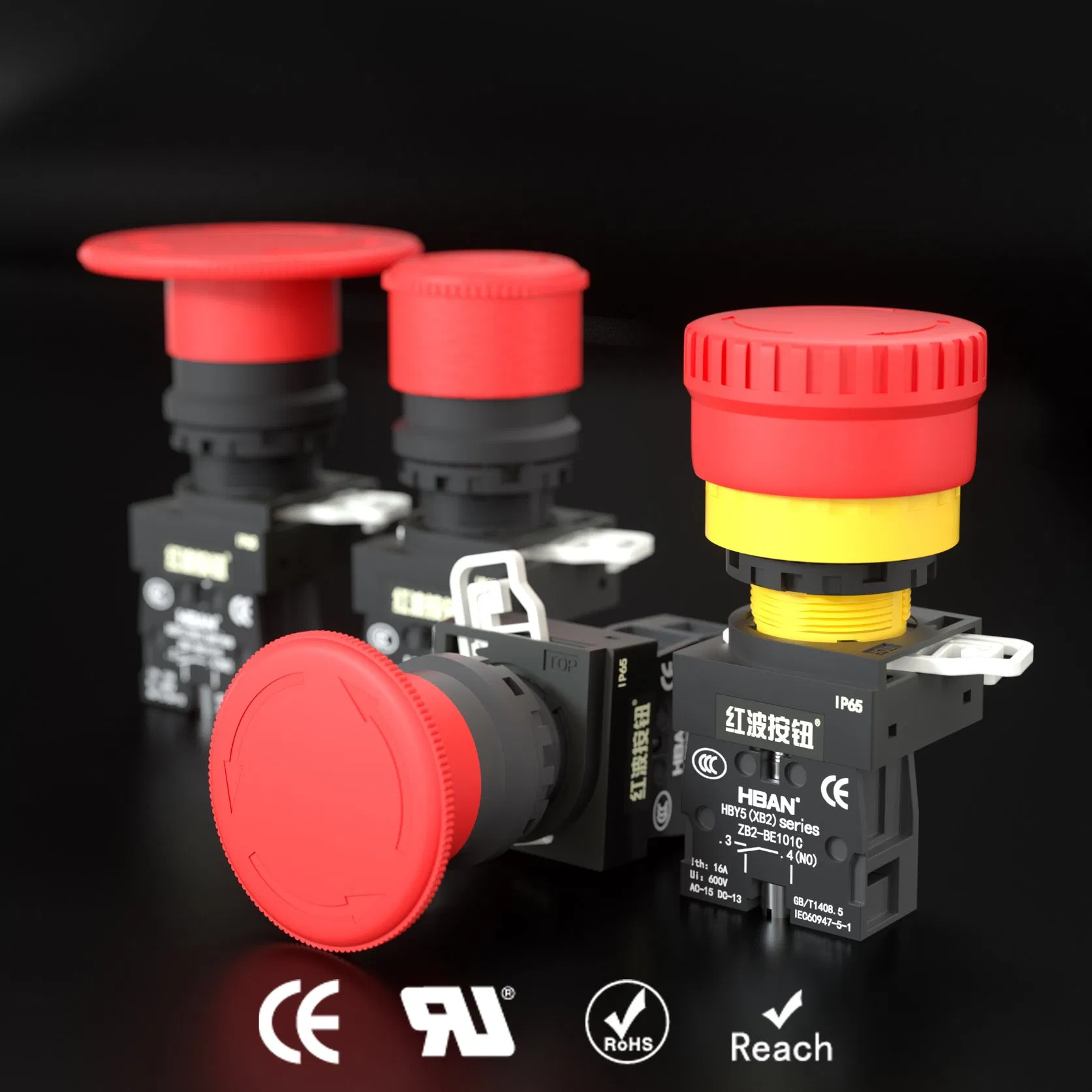 Red 22mm Mushroom Head Emergency Stop Button for Instant Safety Shutdown with Box