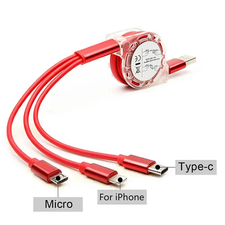 Universal Popular Cheap Multi Retractable 3 in 1 3A Fast Charging Mobile Phone USB Cable