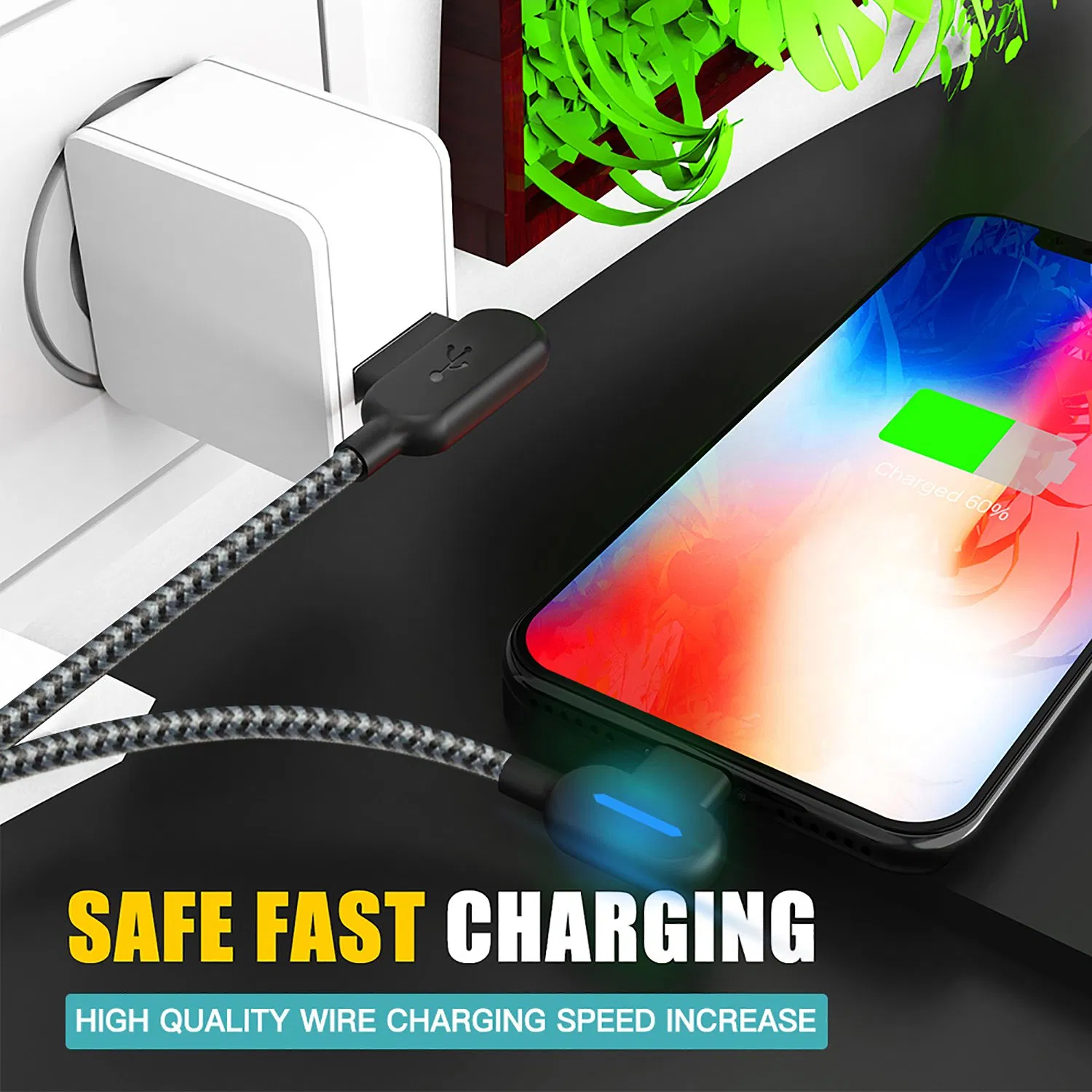 Universal iPhone LED 90 Degree Lightning Charging Cable USB LED Light Wire