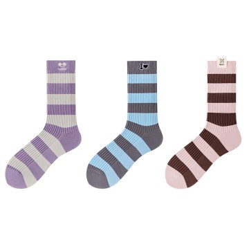 Wholesale New Design Custom Warm Colorful Striped Crew Socks for Women