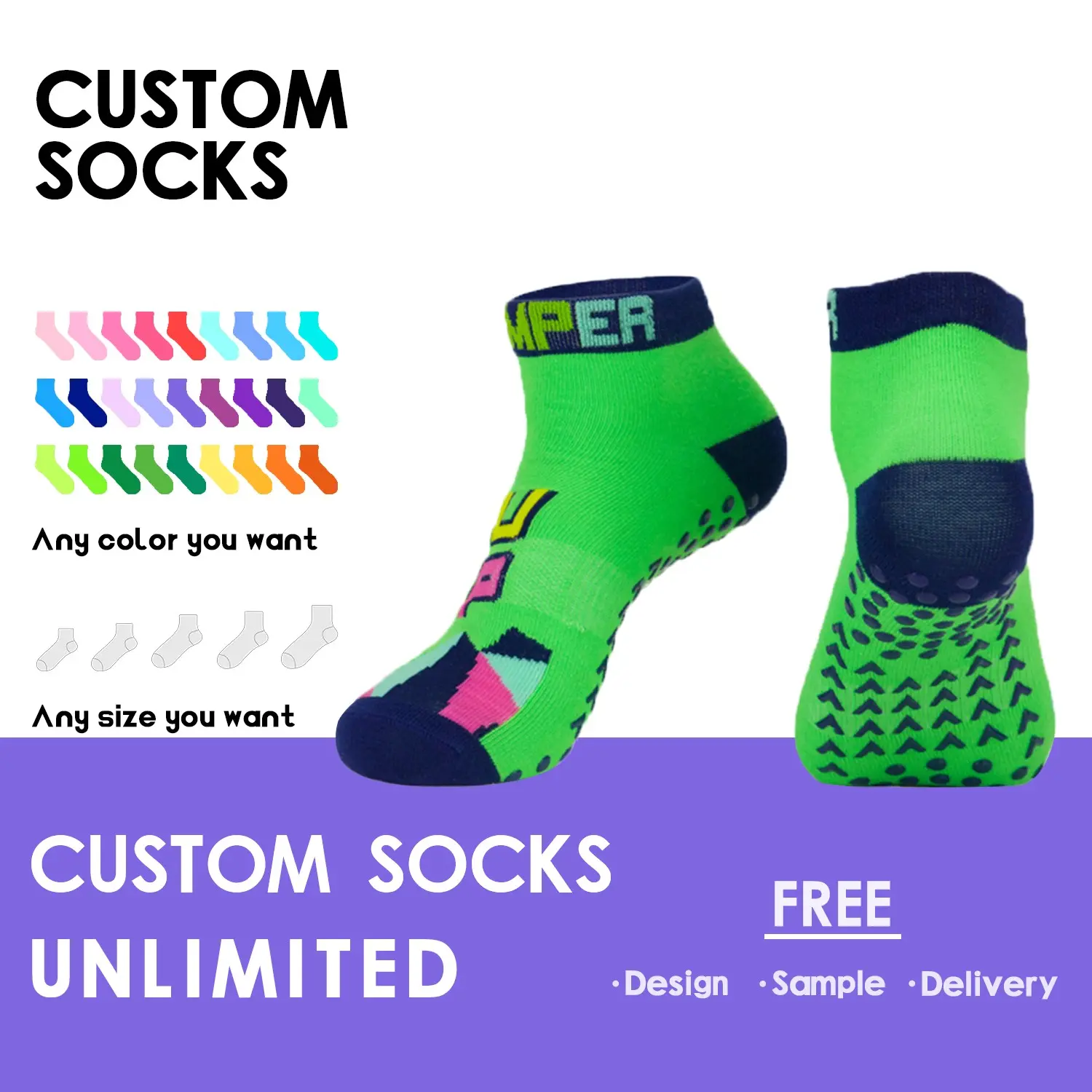 Wholesale OEM Trampoline Socks Ankle Grip Socks Indoor Playground Socks Manufacturer, Factories