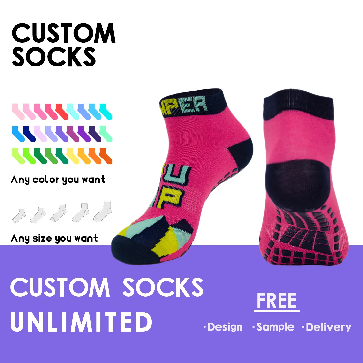 High-Quality New Design Wholesale Bulk Crew Trampoline Socks for Trampoline Park Manufacturer, Factory